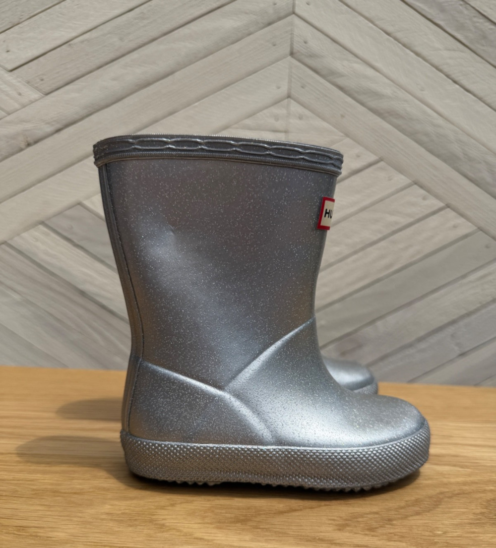 Hunter Kids Original First Classic Glitter Rain Boots Silver US 6/7, UK 5 - Picture 3 of 8